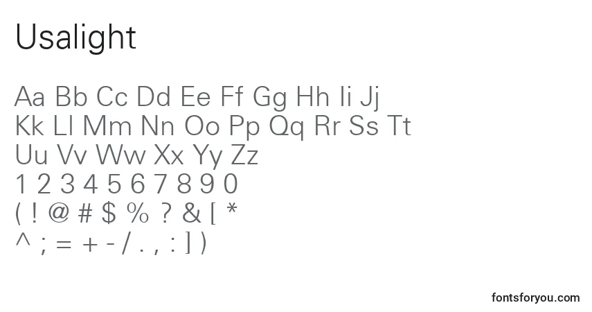 Czcionka Usalight – alfabet, cyfry, specjalne znaki