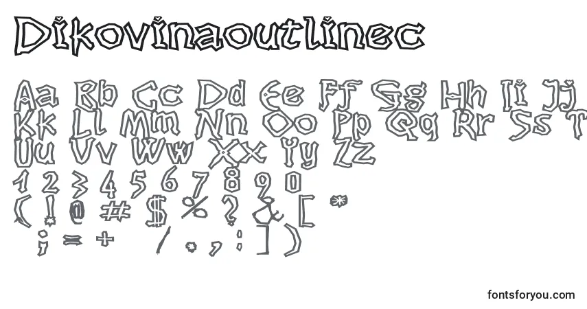 A fonte Dikovinaoutlinec – alfabeto, números, caracteres especiais