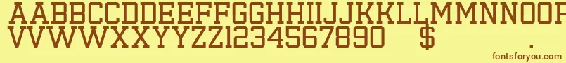 フォントEmilio19 – 茶色の文字が黄色の背景にあります。
