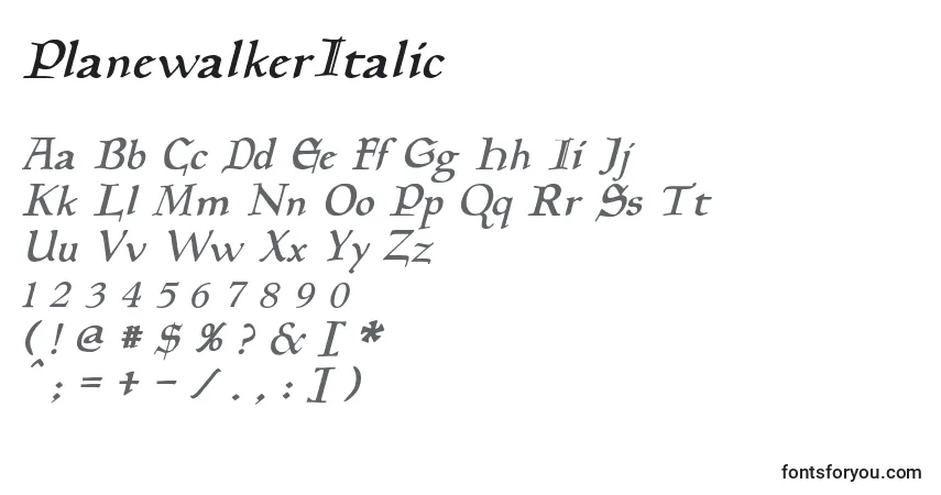 PlanewalkerItalic-fontti – aakkoset, numerot, erikoismerkit