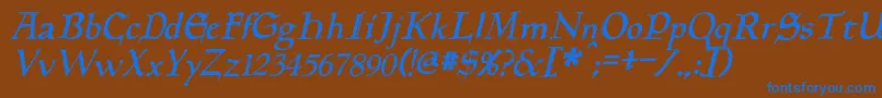 PlanewalkerItalic-Schriftart – Blaue Schriften auf braunem Hintergrund