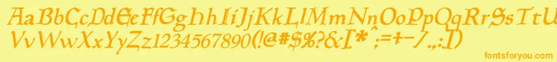 PlanewalkerItalic-Schriftart – Orangefarbene Schriften auf gelbem Hintergrund