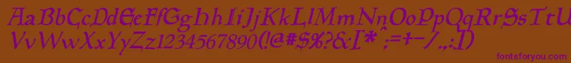 PlanewalkerItalic-Schriftart – Violette Schriften auf braunem Hintergrund