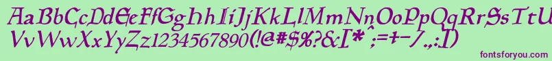 PlanewalkerItalic-Schriftart – Violette Schriften auf grünem Hintergrund