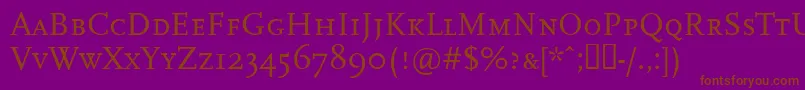 Ffscalacaps-fontti – ruskeat fontit violetilla taustalla