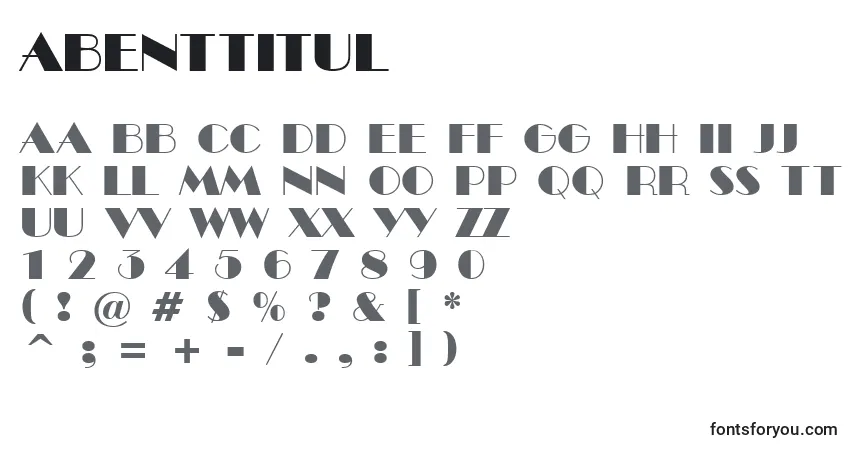 Czcionka ABenttitul – alfabet, cyfry, specjalne znaki