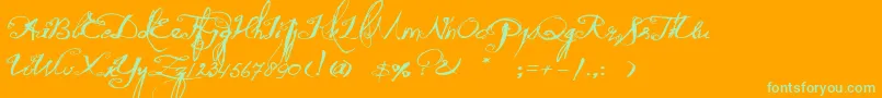 QuiltedButterfly-Schriftart – Grüne Schriften auf orangefarbenem Hintergrund