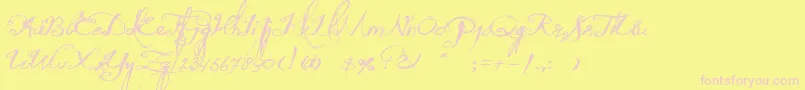 QuiltedButterfly-Schriftart – Rosa Schriften auf gelbem Hintergrund