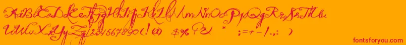 QuiltedButterfly-Schriftart – Rote Schriften auf orangefarbenem Hintergrund