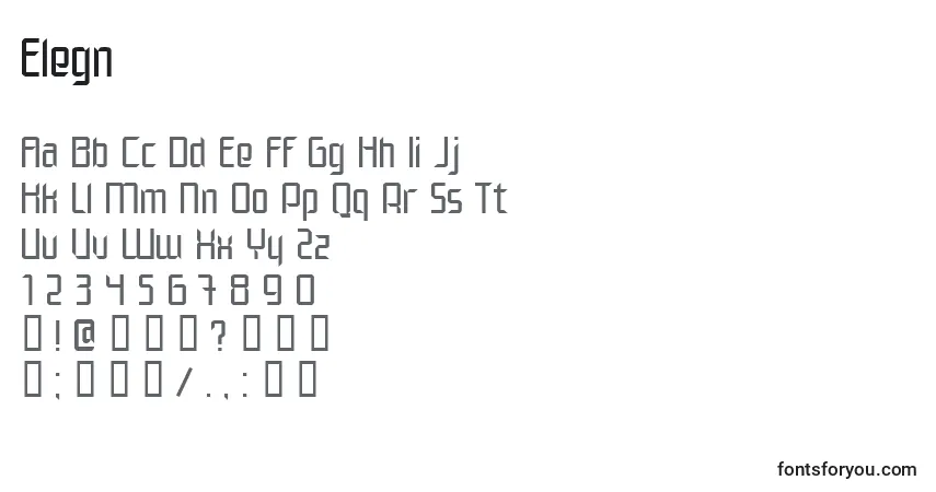 A fonte Elegn – alfabeto, números, caracteres especiais