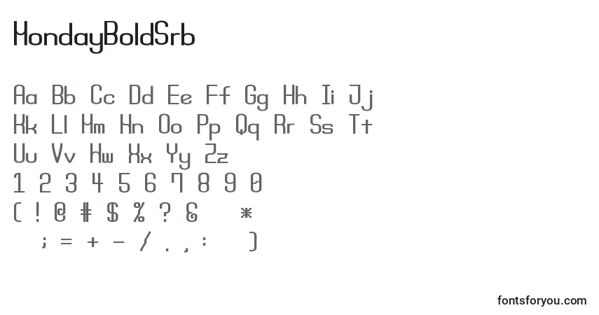 Шрифт MondayBoldSrb – алфавит, цифры, специальные символы