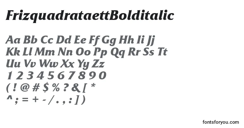 Czcionka FrizquadrataettBolditalic – alfabet, cyfry, specjalne znaki