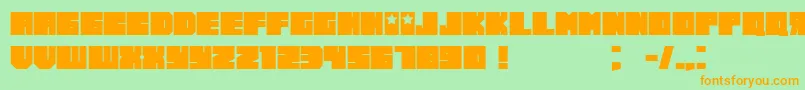 フォントRussiano – オレンジの文字が緑の背景にあります。