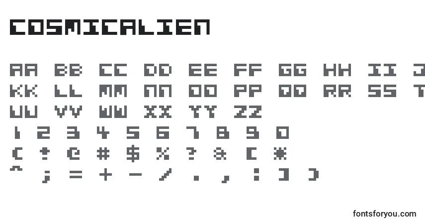 A fonte CosmicAlien – alfabeto, números, caracteres especiais