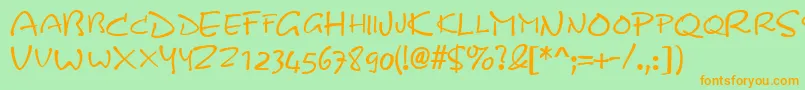 Fonte KineticscapssskRegular – fontes laranjas em um fundo verde