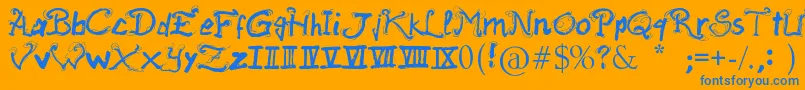 RaslaniAncientScript-Schriftart – Blaue Schriften auf orangefarbenem Hintergrund