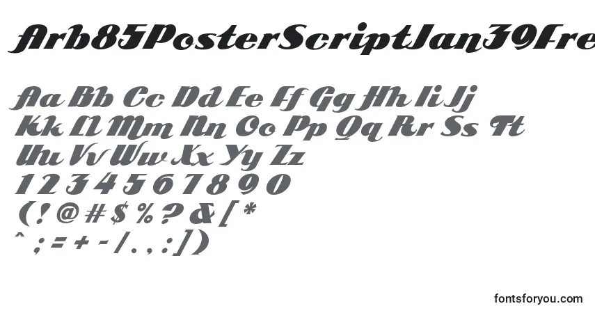 Шрифт Arb85PosterScriptJan39Fre (62177) – алфавит, цифры, специальные символы