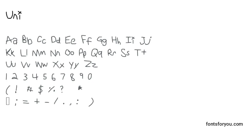 A fonte Uni – alfabeto, números, caracteres especiais
