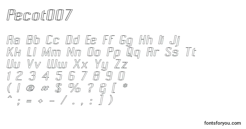 Czcionka Pecot007 – alfabet, cyfry, specjalne znaki