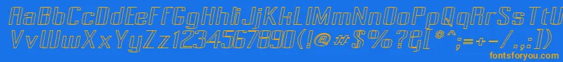 フォントPecot007 – オレンジ色の文字が青い背景にあります。