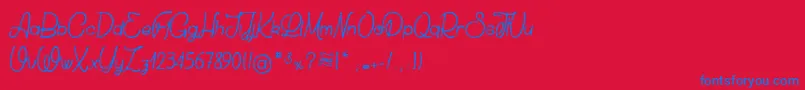 ChickenSocks1-Schriftart – Blaue Schriften auf rotem Hintergrund