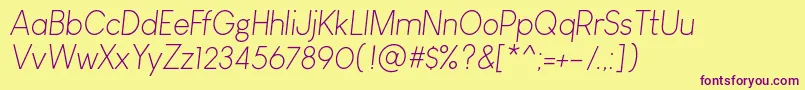 LouisGeorgeCafeLightItalic Font – Purple Fonts on Yellow Background