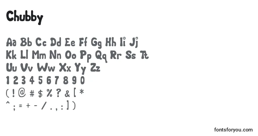 Czcionka Chubby – alfabet, cyfry, specjalne znaki