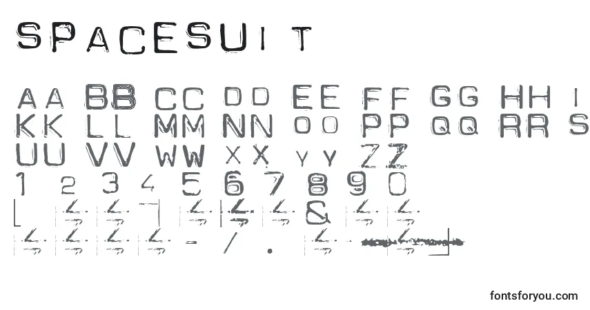 A fonte Spacesuit – alfabeto, números, caracteres especiais