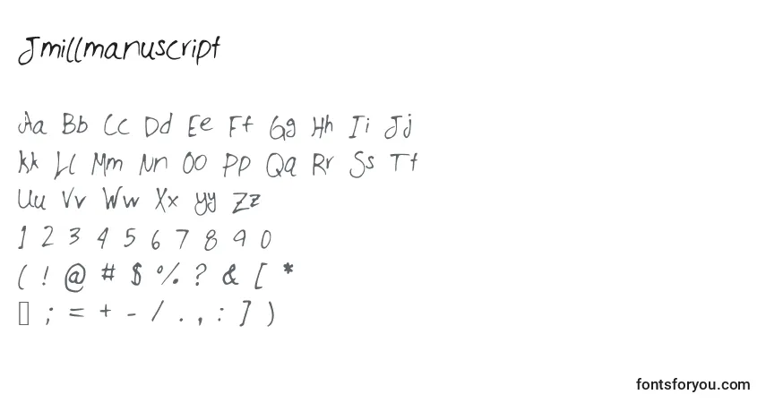 Schriftart Jmillmanuscript – Alphabet, Zahlen, spezielle Symbole
