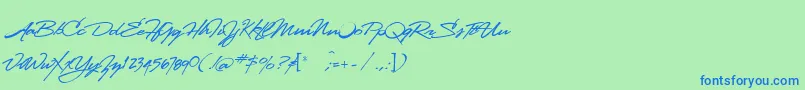 Fonte Lhfstanfordscript – fontes azuis em um fundo verde