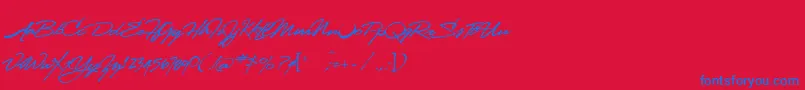 Fonte Lhfstanfordscript – fontes azuis em um fundo vermelho