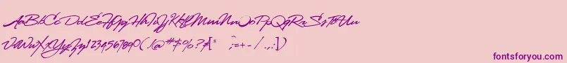 Lhfstanfordscript-Schriftart – Violette Schriften auf rosa Hintergrund