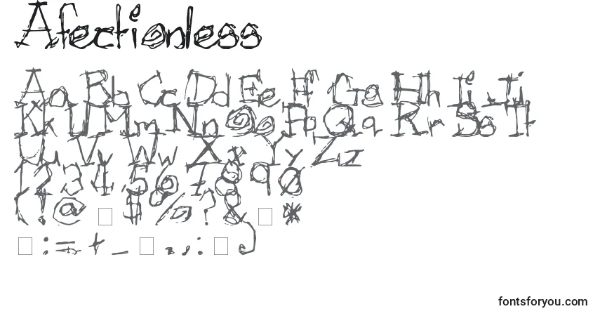 Czcionka Afectionless – alfabet, cyfry, specjalne znaki