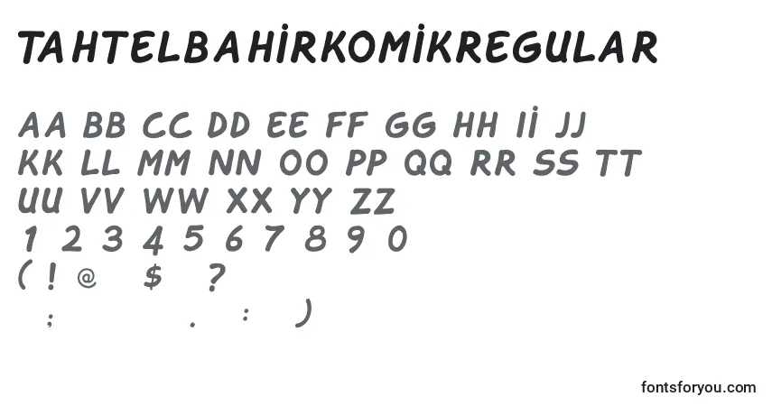 Czcionka TahtelbahirkomikRegular – alfabet, cyfry, specjalne znaki