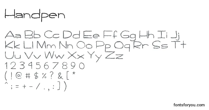Schriftart Handpen – Alphabet, Zahlen, spezielle Symbole