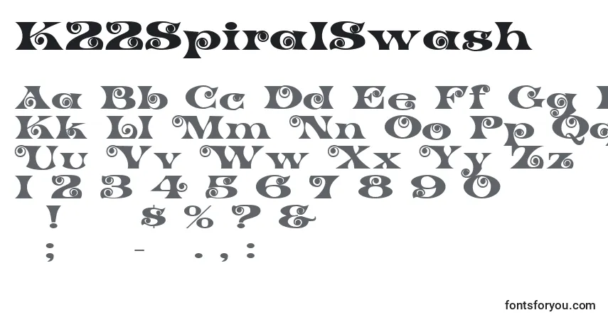 A fonte K22SpiralSwash (62206) – alfabeto, números, caracteres especiais