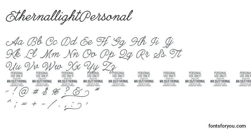 Schriftart EthernallightPersonal – Alphabet, Zahlen, spezielle Symbole