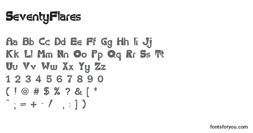 A fonte SeventyFlares – alfabeto, números, caracteres especiais