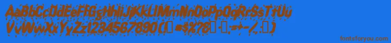 RaindancesskBolditalic-Schriftart – Braune Schriften auf blauem Hintergrund