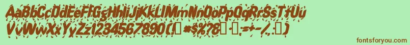 RaindancesskBolditalic-Schriftart – Braune Schriften auf grünem Hintergrund