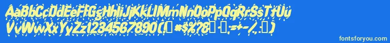 RaindancesskBolditalic-Schriftart – Gelbe Schriften auf blauem Hintergrund