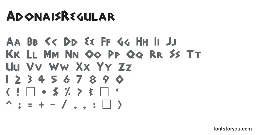 Schriftart AdonaisRegular – Alphabet, Zahlen, spezielle Symbole