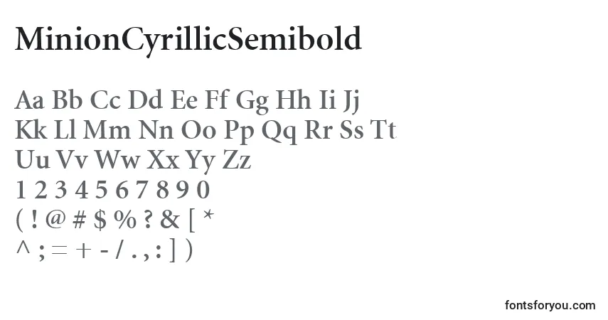 A fonte MinionCyrillicSemibold – alfabeto, números, caracteres especiais