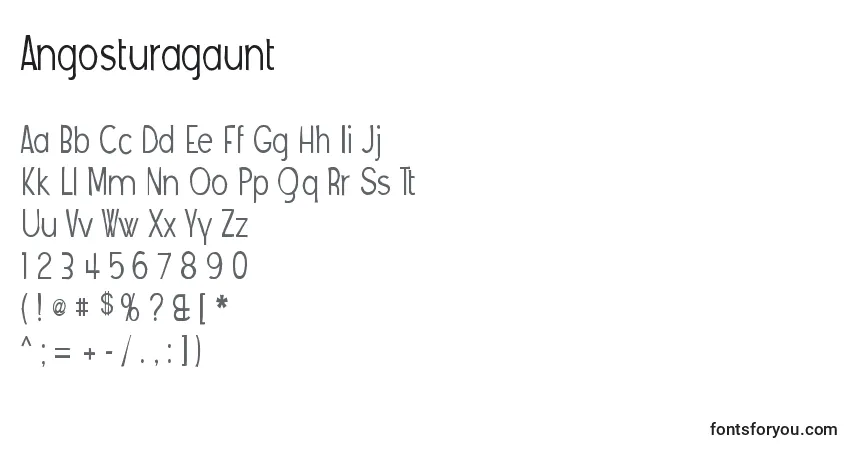 A fonte Angosturagaunt – alfabeto, números, caracteres especiais