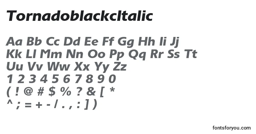 Schriftart TornadoblackcItalic – Alphabet, Zahlen, spezielle Symbole