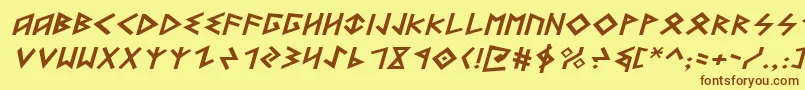 フォントHeorotei – 茶色の文字が黄色の背景にあります。