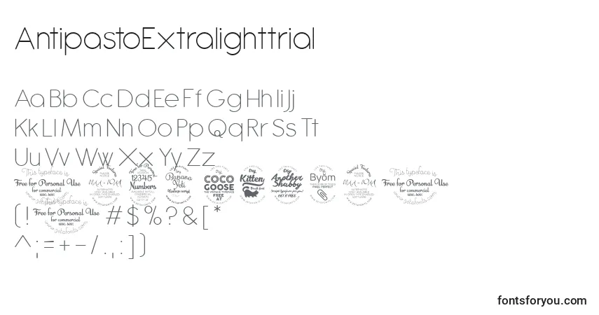 Шрифт AntipastoExtralighttrial – алфавит, цифры, специальные символы