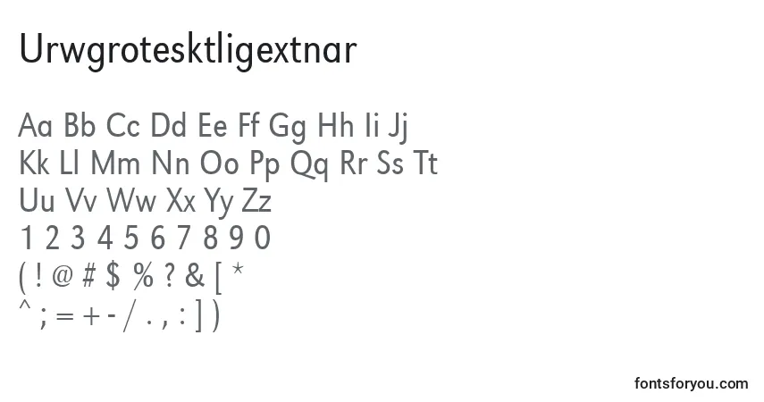 Czcionka Urwgrotesktligextnar – alfabet, cyfry, specjalne znaki