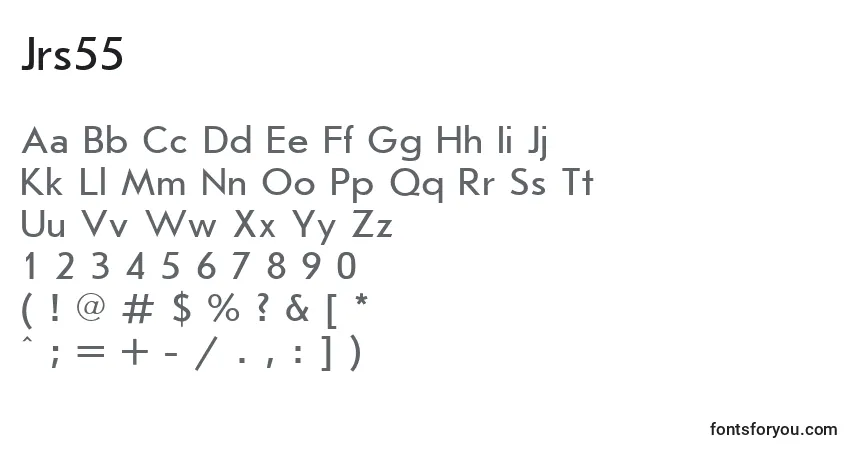 Czcionka Jrs55 – alfabet, cyfry, specjalne znaki