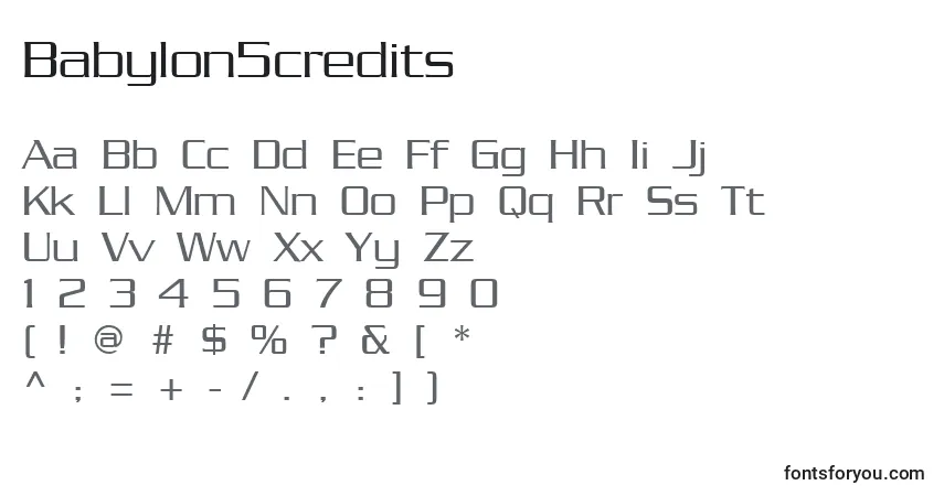 Czcionka Babylon5credits – alfabet, cyfry, specjalne znaki